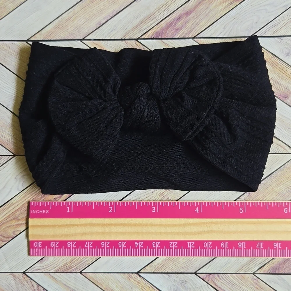 Boho Bowknot Black Headband Cable Knit Baby Girl Nylon Kids Bow Hair Band